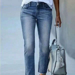 Medium Wash Casual Women's Basic Double-Breasted Denim Jeans